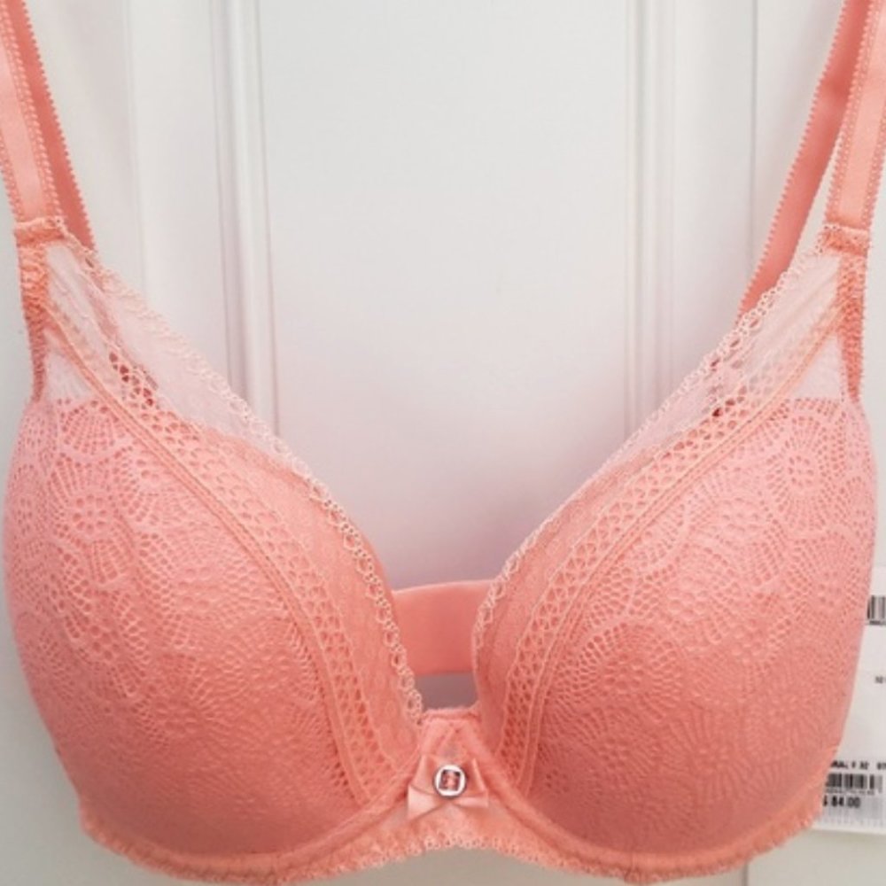NWT! Chantelle 'Festivite' Coral Lace Contour Plunging T-Shirt Bra Size: 36F